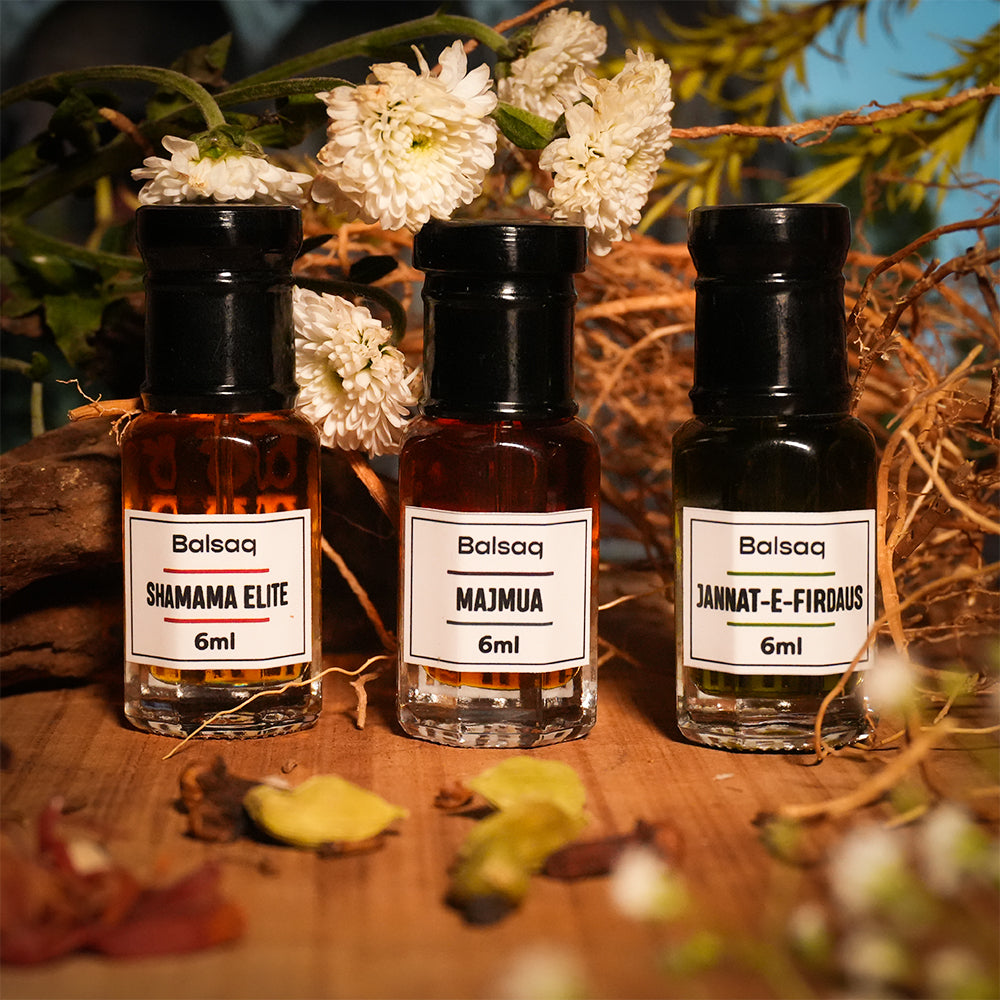 Traditional Indian Attars Combo Set - Pack of 3 | Shamama Elite | Majmua | Jannat - e - firdaus