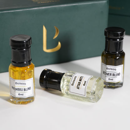 Nature Inspired Attars Combo Set - Pack of 3 | Vetiver Blend | Attar Mitti | Patchouli Blend