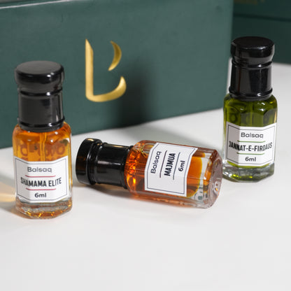 Traditional Indian Attars Combo Set - Pack of 3 | Shamama Elite | Majmua | Jannat - e - firdaus