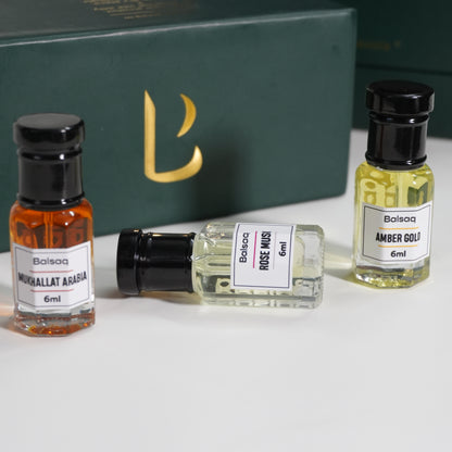 Compliment Getting Combo Set - Pack of 3 | Mukhallat Arabia | Rose Musk | Amber Gold